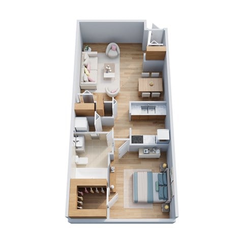 Floor plan for 1 bed, 1 bath, 695 sqft
